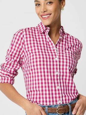 J.Crew Hot Pink and White Preppy Gingham Shirt Size S